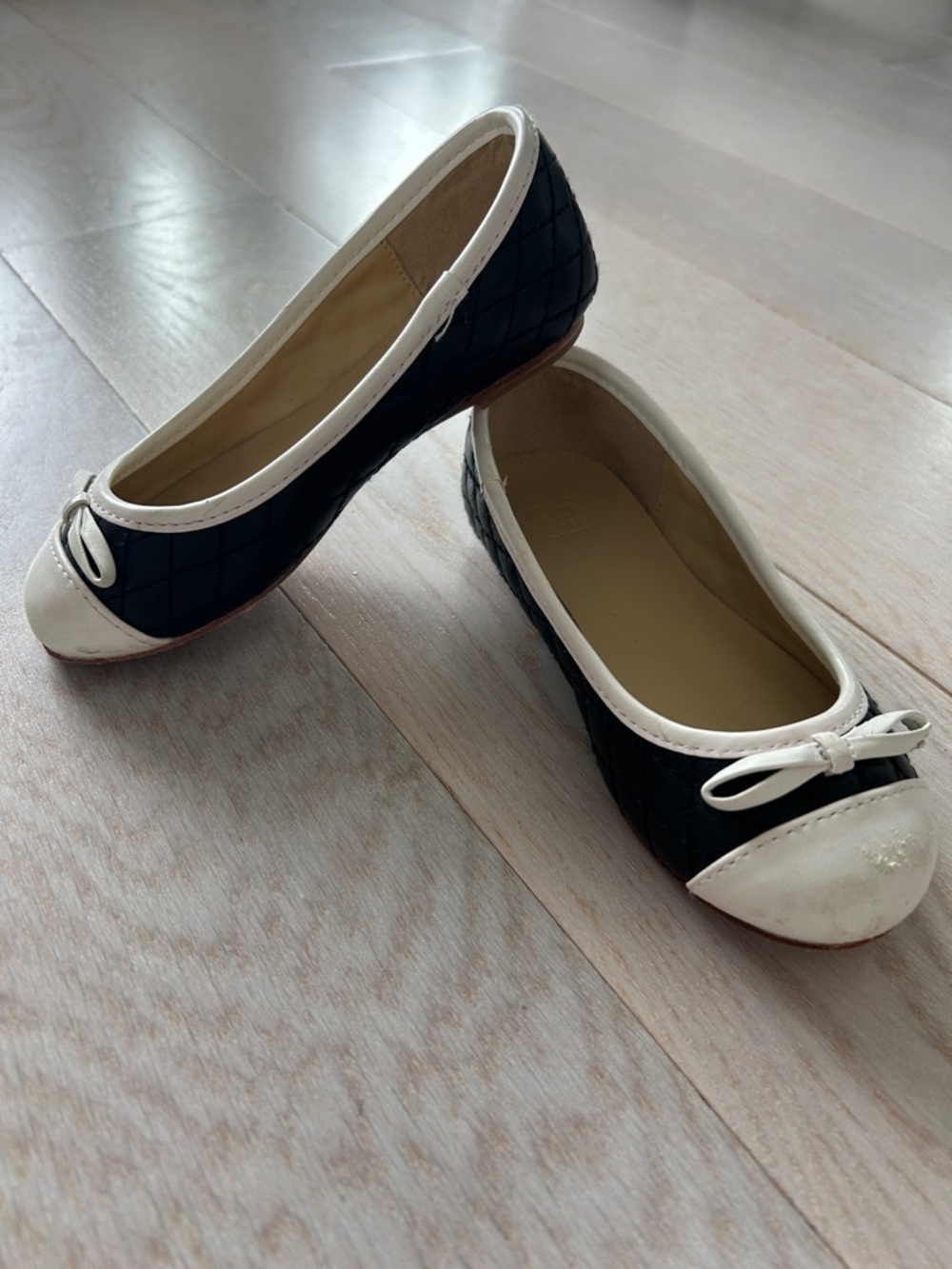 Janie and Jack Black Quilted Ballet Flats with Cream Trim